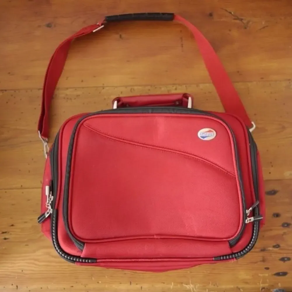 American Tourister Red Nylon Soft Shell Travel Shoulder Carry On Suitcase Bag